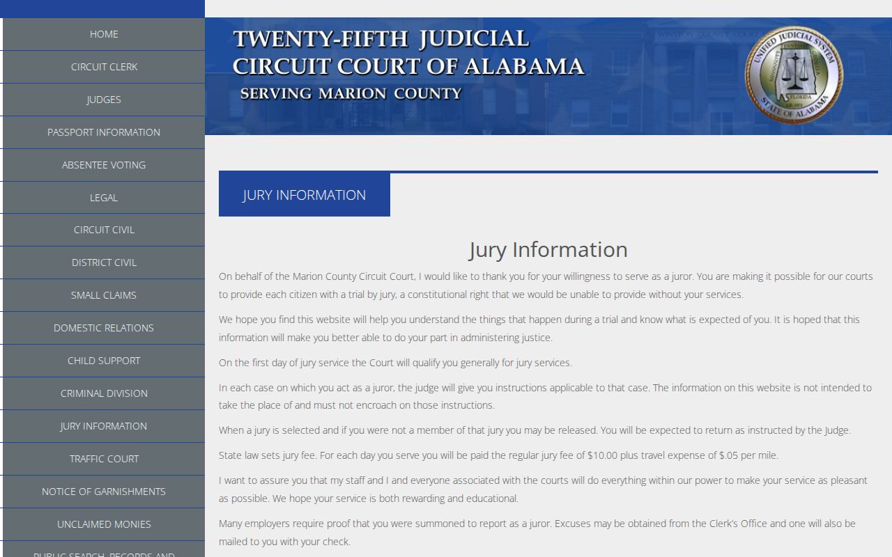 Marion County court calendar jury information