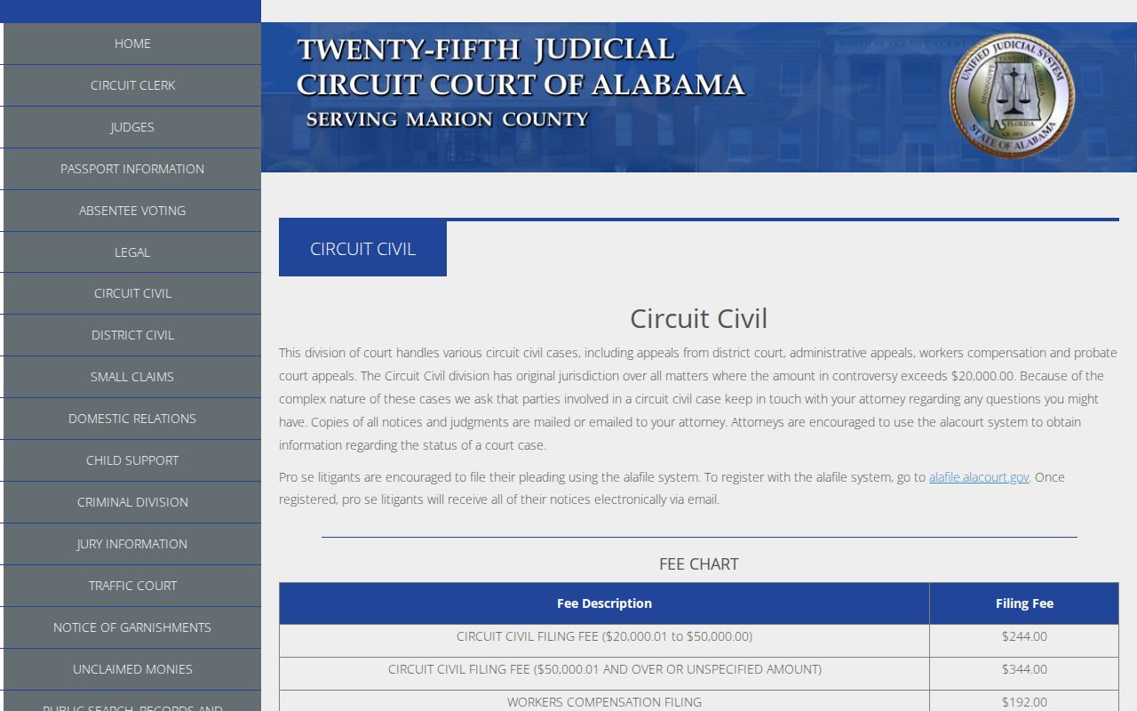 Marion County civil docket Circuit Civil information