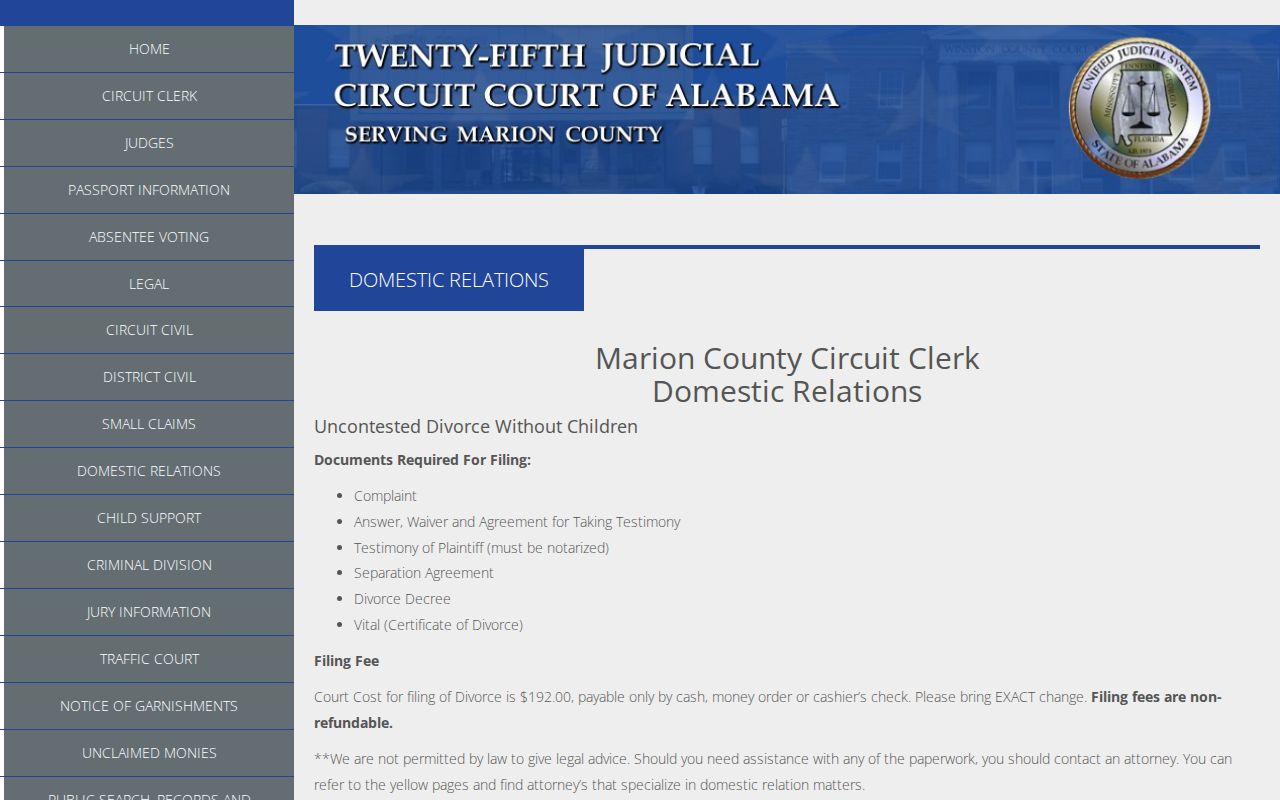 Marion County civil docket Domestic Relations division