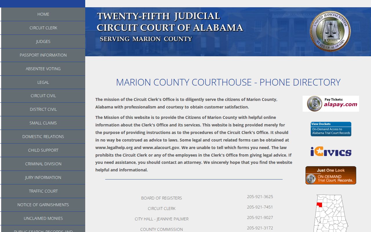 Marion County court docket Circuit Clerk homepage