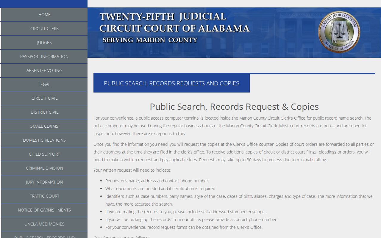 Marion County court docket public search and copy information
