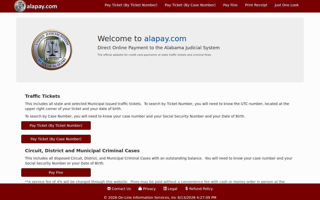 Marion County criminal docket AlaPay payment channel