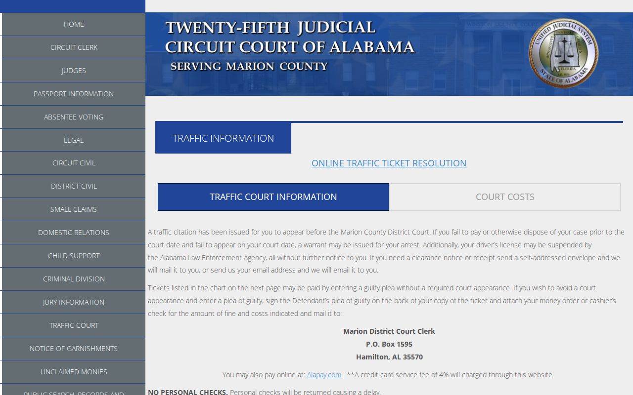 Marion County traffic court records clerk traffic page